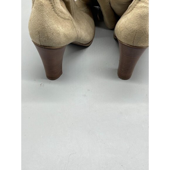 faux suede mid calf high heel boot 3 1/2" heel size 7 leg zips light brown READ - Picture 8 of 9